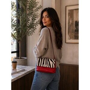 Adrienne Vittadini Red Leather Zebra Print Haircalf Shoulder Bag | Animal Print